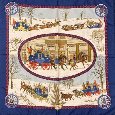 Lot 2131 - Hermes Silk Scarf L'Hiver En Poste Designed by Ledoux, with a cream central background printed with