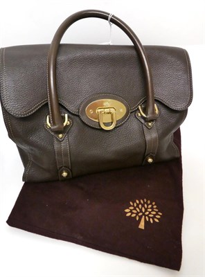 Lot 2161 - A Mulberry Chocolate Brown Leather Handbag, with gilt metal fittings and twin carry handles,...
