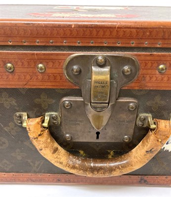 Lot 2165 - Louis Vuitton LV Monogrammed Leather Mounted Hinged Suitcase, with brass lock and fittings all...