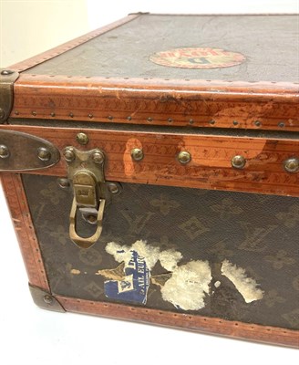 Lot 2165 - Louis Vuitton LV Monogrammed Leather Mounted Hinged Suitcase, with brass lock and fittings all...