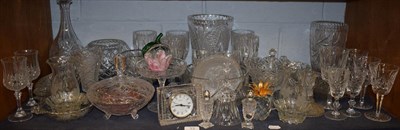 Lot 13 - A quantity of modern cut glass to include: fruit bowls, vases, decanters, drinking glasses,...