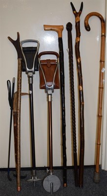 Lot 17 - A group of antler and other handled wading staffs and walking sticks