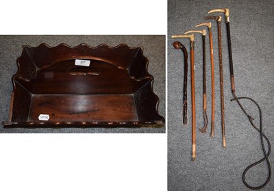 Lot 27 - A 19th century mahogany cutlery tray; and six assorted riding crops