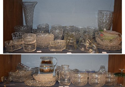Lot 33 - Two shelves of good quality cut glass including rinsers, vases, trays etc