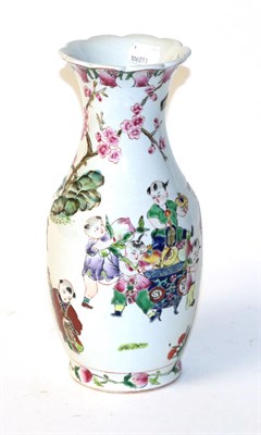 Lot 46 - An early 20th century Chinese porcelain baluster vase, the main body painted with children fishing
