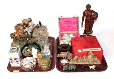 Lot 50 - A quantity of Chinese models and figures including soapstone animals and landscape, pottery...