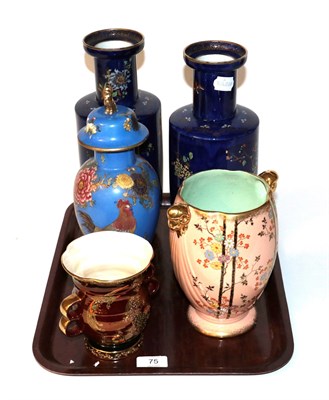 Lot 75 - A pair of Wiltshaw & Robinson Carlton Ware rouleau vases, circa 1920's, decorated with gilt...