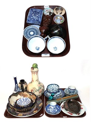 Lot 84 - Japanese earthenware bottle, a Satsuma bowl and matching vase, and a quantity of Japanese...