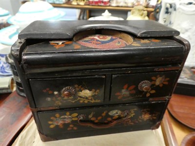 Lot 85 - A group of Chinese items including: lacquered glove boxes; carved bamboo sleeve vases; booklets...