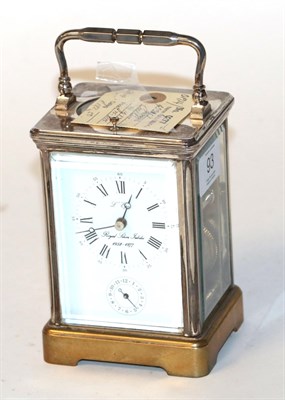 Lot 93 - A brass striking and repeating alarm carriage clock, dial and movement signed 'L'Epee', 20th...