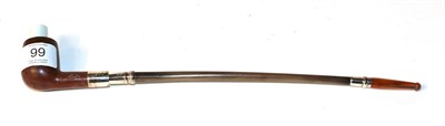 Lot 99 - A silver mounted pipe with porcupine quill and amber cheroot, stamped Barlings Make TurmeauS...