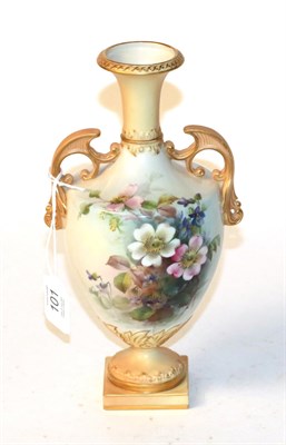 Lot 101 - A blush ivory Royal Worcester vase painted with flowers