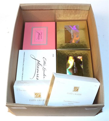 Lot 106 - Four assorted Estée Lauder solid perfume compacts, comprising 'Precious Pouch'; 'Harrod's Shopping