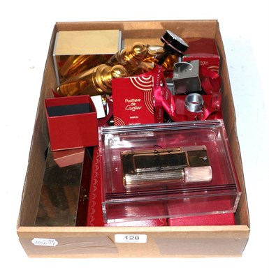 Lot 128 - Collection of Cartier eau de toilette scent bottles and dummy factices, ribbons, three small...
