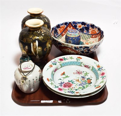 Lot 140 - A pair of 19th century Chinese export plates; pair of Japanese vases; and other Oriental items