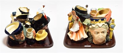 Lot 149 - Two trays of Royal Doulton character jugs and figures etc