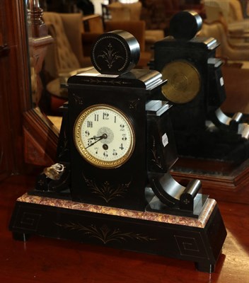 Lot 195 - A late Victorian black slate and marble mantel timepiece