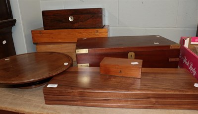Lot 207 - Brass bound writing slopes, mahogany lazy susan and various other wooden boxes and cases