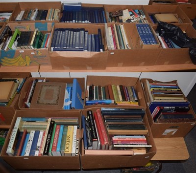 Lot 225 - Thirteen boxes of books including: historical and geographical reference, music, art reference etc
