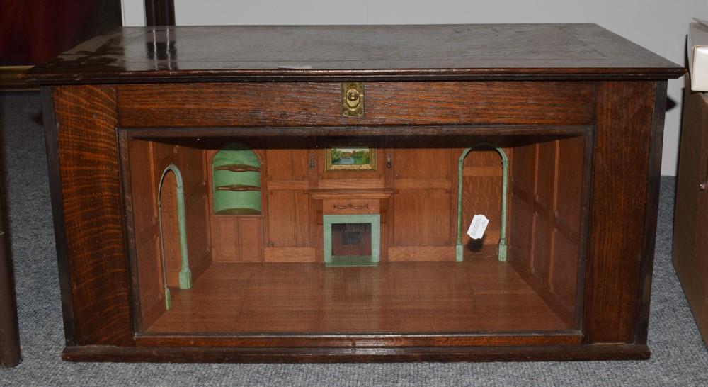 Lot 238 - A table top, oak cased, glazed scale-model of the interior of a panelled room in a stately home