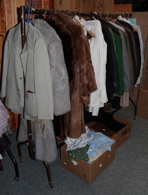 Lot 246 - Assorted mid 20th century and later ladies and gents costume, real and faux fur coats etc (one rail