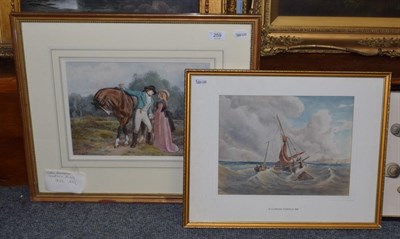 Lot 259 - John Dawson Watson RWS (1832-1892), The lovers embrace, initialled and dated 1885, watercolour,...
