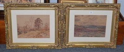 Lot 260 - Fred Lawson (1888-1968) Extensive view of moorland, signed, watercolour, together with a...