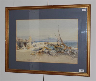 Lot 261 - Robert W Allan (Scottish) Harbour scene in the bay of Naples, signed and dated 1922,...