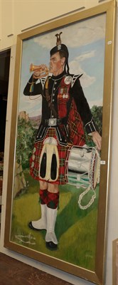 Lot 266 - British School 20th Century, Portrait of a Scottish bugler, full length signed 'Nicholson' and...