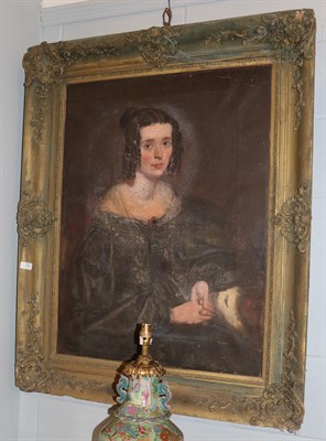 Lot 273 - JSK circle of Margaret Carpenter, portrait of an elegant lady, half length, wearing a dark...