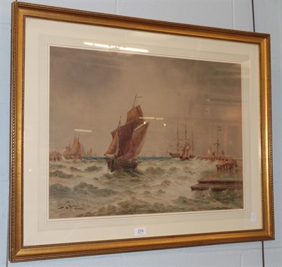 Lot 274 - Thomas Bush Hardy (1842-1897), ''Calais Pier'', signed, inscribed and date (18)95, watercolour,...