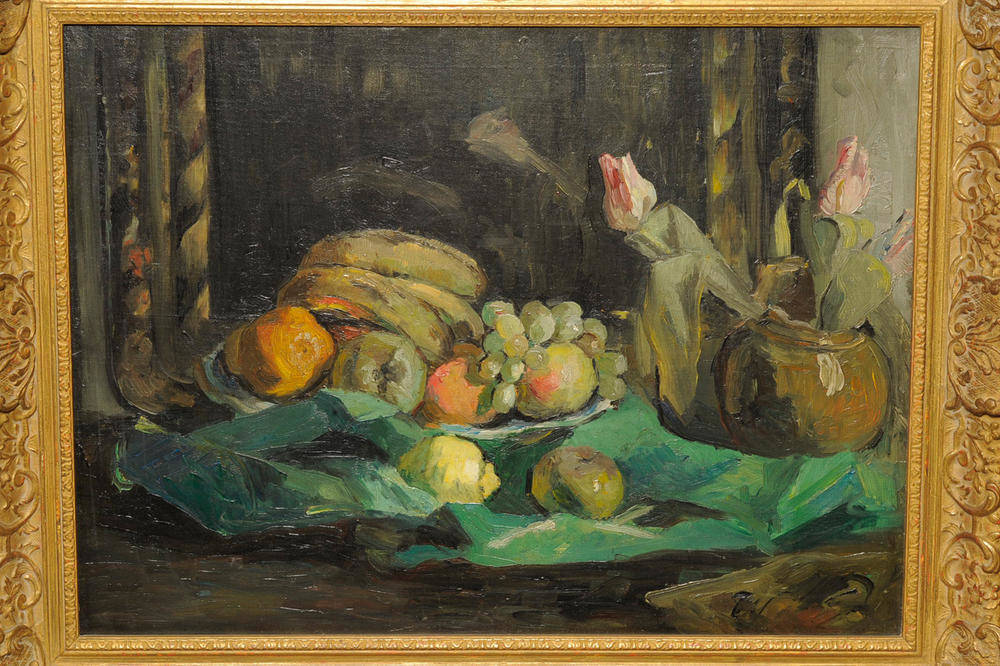 Lot 848 - Louise Pickard NEAC, WIAC (1865-1928) "Still Life" Inscribed on an exhibition label verso, oil...