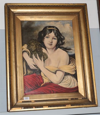 Lot 302 - Style of George Romney, (19th/20th century) Portrait of a maiden holding a bust, oil on canvas,...