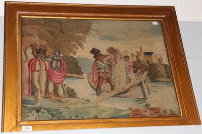 Lot 304 - A 19th century wool and silk work of Mary Queen of Scots escaping by boat from Lochleven Castle, in