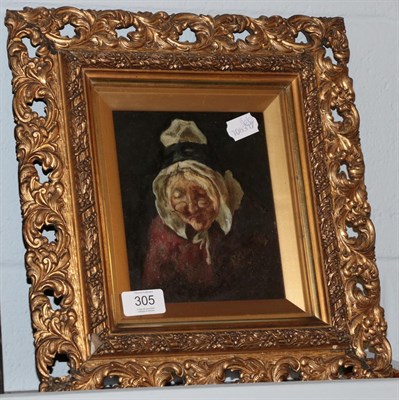 Lot 305 - Follower of McEwan, (19th/20th century) Portrait of an old lady wearing a bonnet, head and...