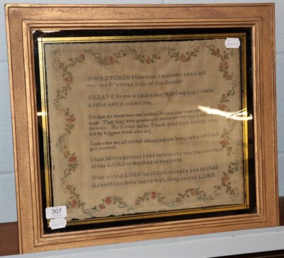 Lot 307 - A 19h century framed needwork sampler bearing a verse