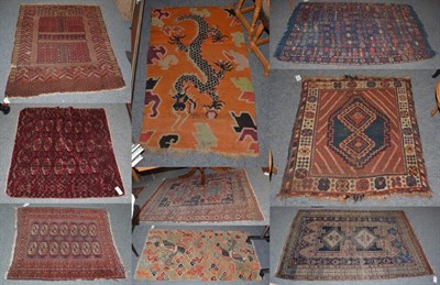 Lot 339 - Two Bukhara style rugs, four other Indo-Persian rugs, two rugs with Chinese design, and a Kilim (9)