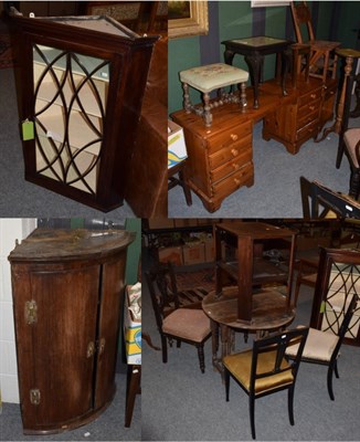 Lot 350 - An assortment of 19th and 20th century furniture comprising: two mahogany hanging corner cupboards