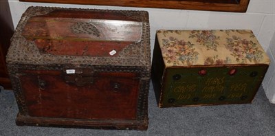 Lot 361 - A 17th century style lacquered domed topped trunk, together with a painted pine Swedish child's...