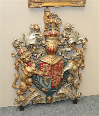 Lot 365 - The Royal Coats of Arms of Great Britain in painted cast iron, 87cm high