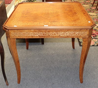 Lot 403 - A reproduction inlaid, quarter veneered burr walnut games table, probably Italian, the square...