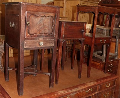 Lot 438 - A 19th century mahogany pot cupboard with shelf stretcher, 44cm by 42cm by 82cm high; together with