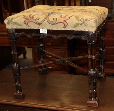 Lot 444 - A 19th century Chippendale style mahogany stool, the pierced and turned frieze raised on turned...