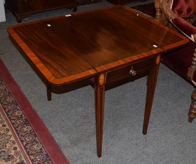 Lot 451 - A 19th century satinwood inlaid cross-banded mahogany Pembroke table, fitted with a drawer,...