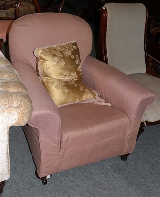 Lot 455 - A Victorian mahogany framed armchair, later upholstered in salmon pink fabric