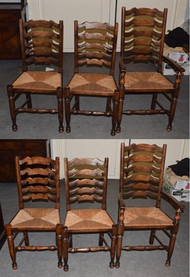 Lot 471 - A set of six (4 + 2) rush seated ladder back chairs probably Titchmarsh & Goodwin