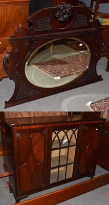 Lot 494 - ^ An Edwardian part glazed mahogany cabinet (a.f.); together with a mahogany over mantel mirror