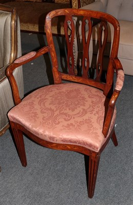 Lot 527 - A Dutch marquetry inlaid armchair on fluted legs, 18th/19th century