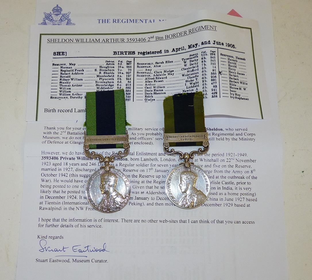 Lot 8 - Two India General Service Medals, 1909, one with clasp WAZIRISTAN 1921-24, awarded to 3592512...