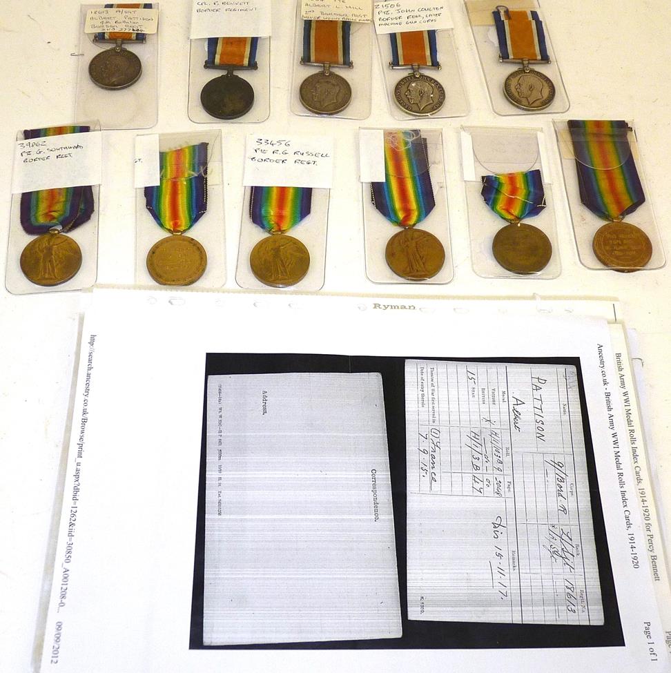 Lot 14 - Five Single British War Medals to the Border Regiment, awarded to 18613 A.SJT.A.PATTISON; 33608...